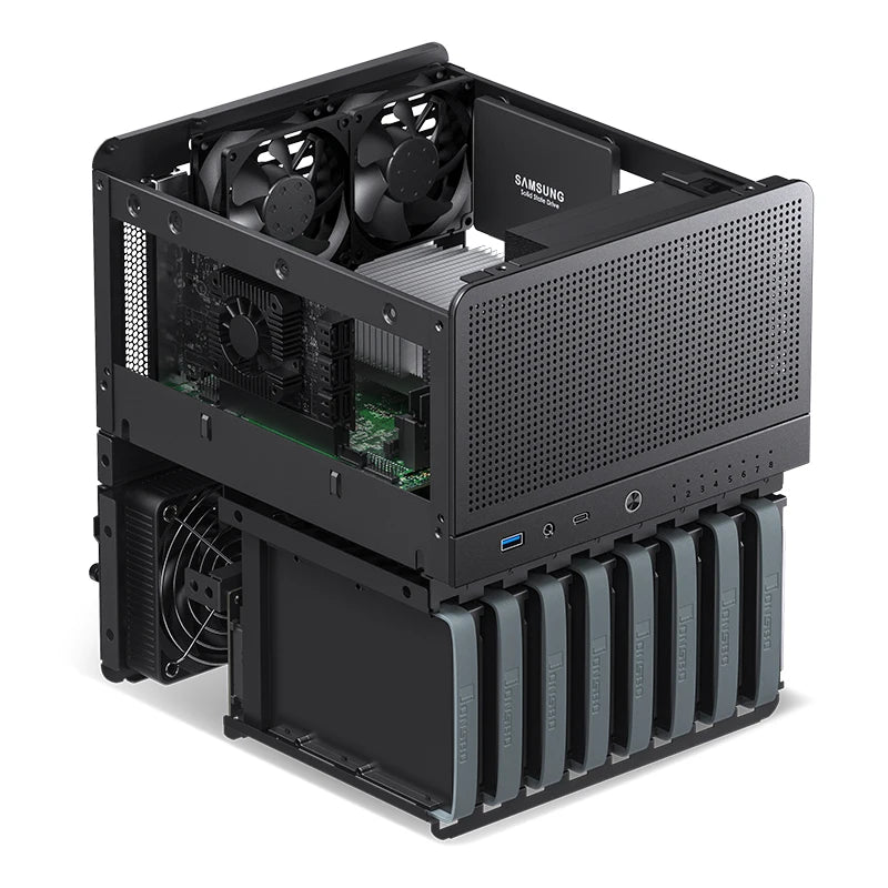 JONSBO N3 Mini NAS kabinet ITX Mini aluminium med stålplade, understøtter 130mm CPU-køler, to 100×25mm blæsere er standard