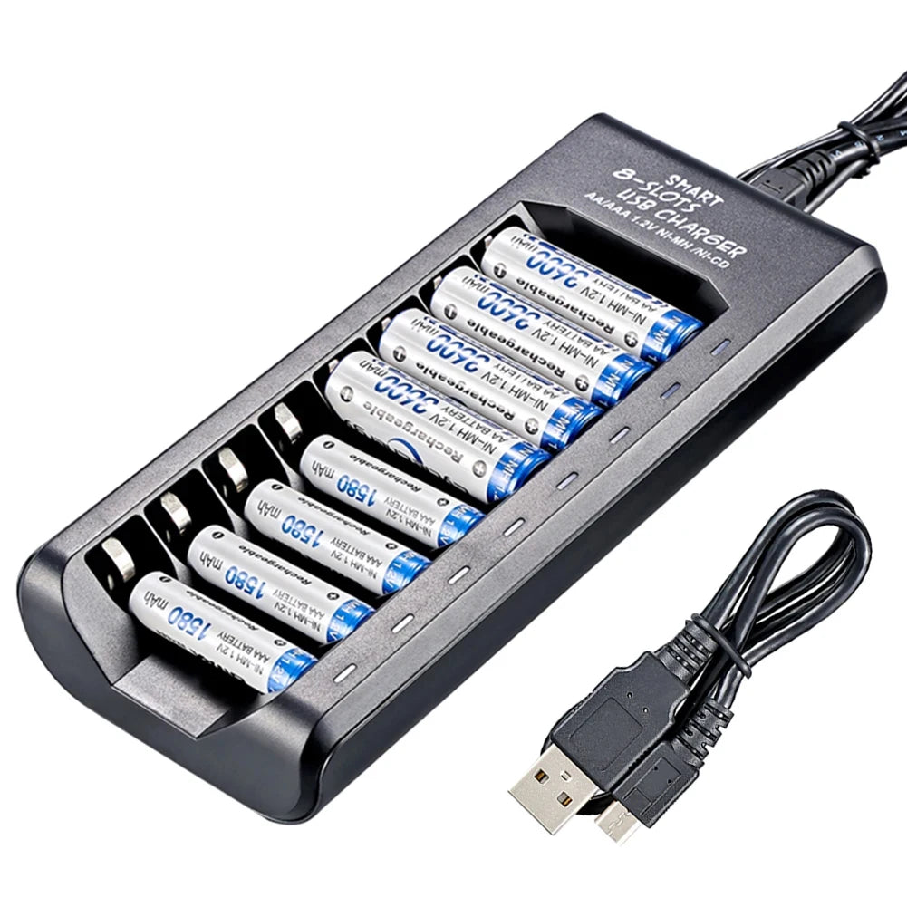Eight-Slot USB Charger for AA and AAA NiMH Batteries