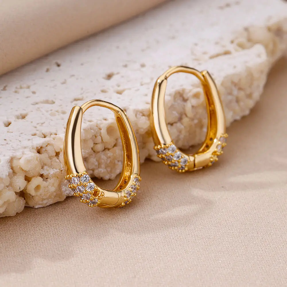 Shiny Zircon Circle Square Hoop Earrings for Women