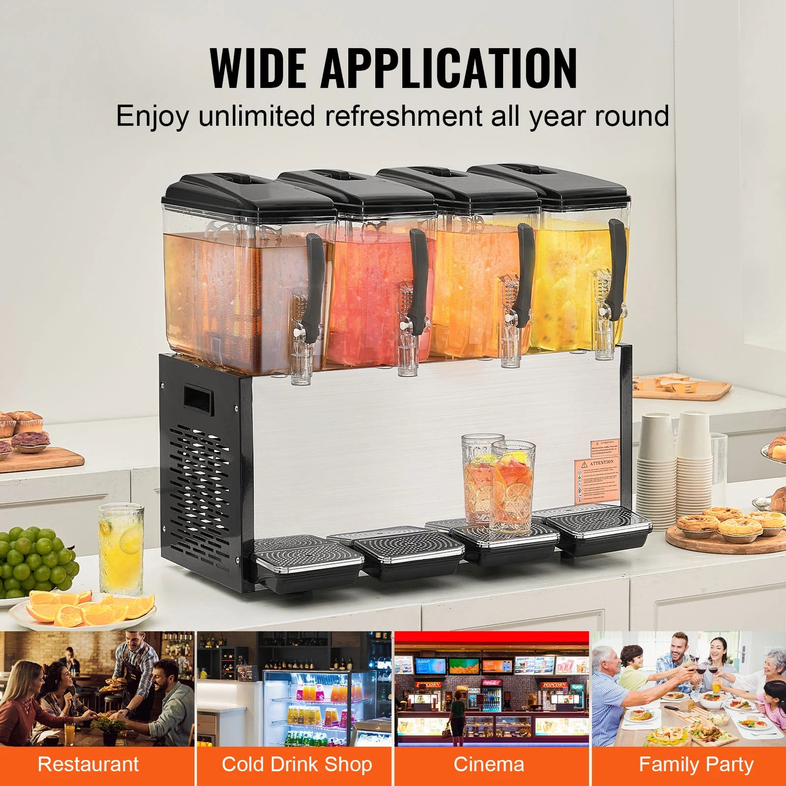 Commerciële Drankdispenser 4 Tanks 10L–12L Sap- en Drankmachine
