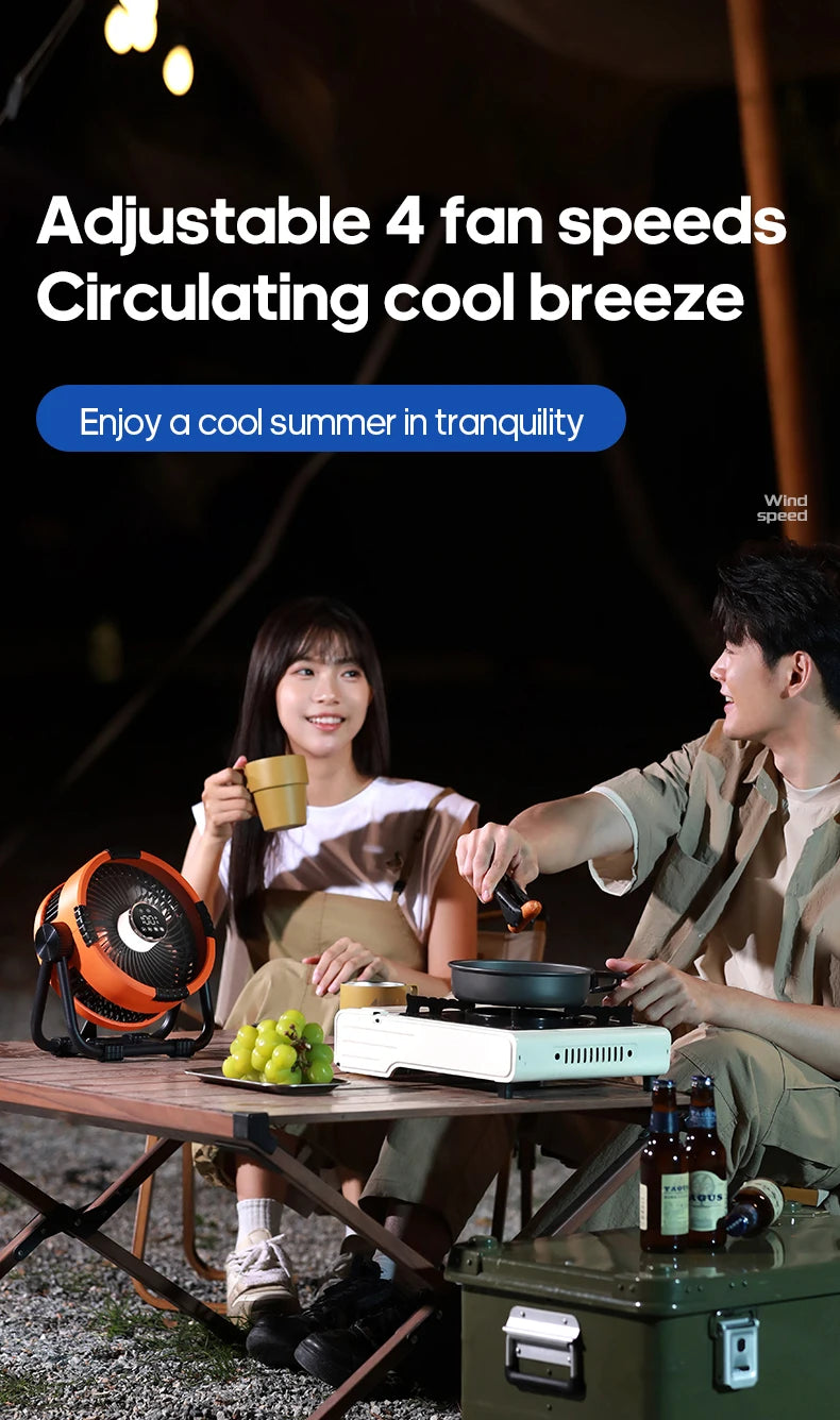 20000mAh Outdoor Camping Fan with LED Light and Remote Control