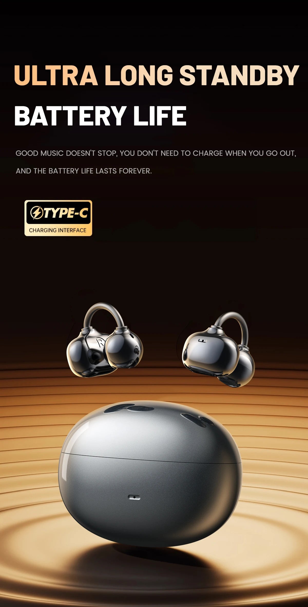 Open Ear Clip Wireless Bluetooth Earbuds with Mic