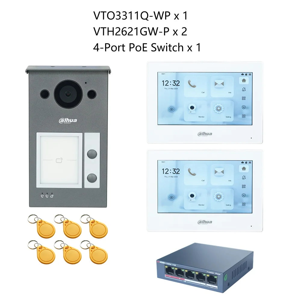 Dahua IP Video Intercom KIT,VTO3311Q-WP & VTH2621GW-P & PoE switch, P2P Cloud, Door bell 1, 2 ,3 ,4 buttons are adjustable Spy-shop.com