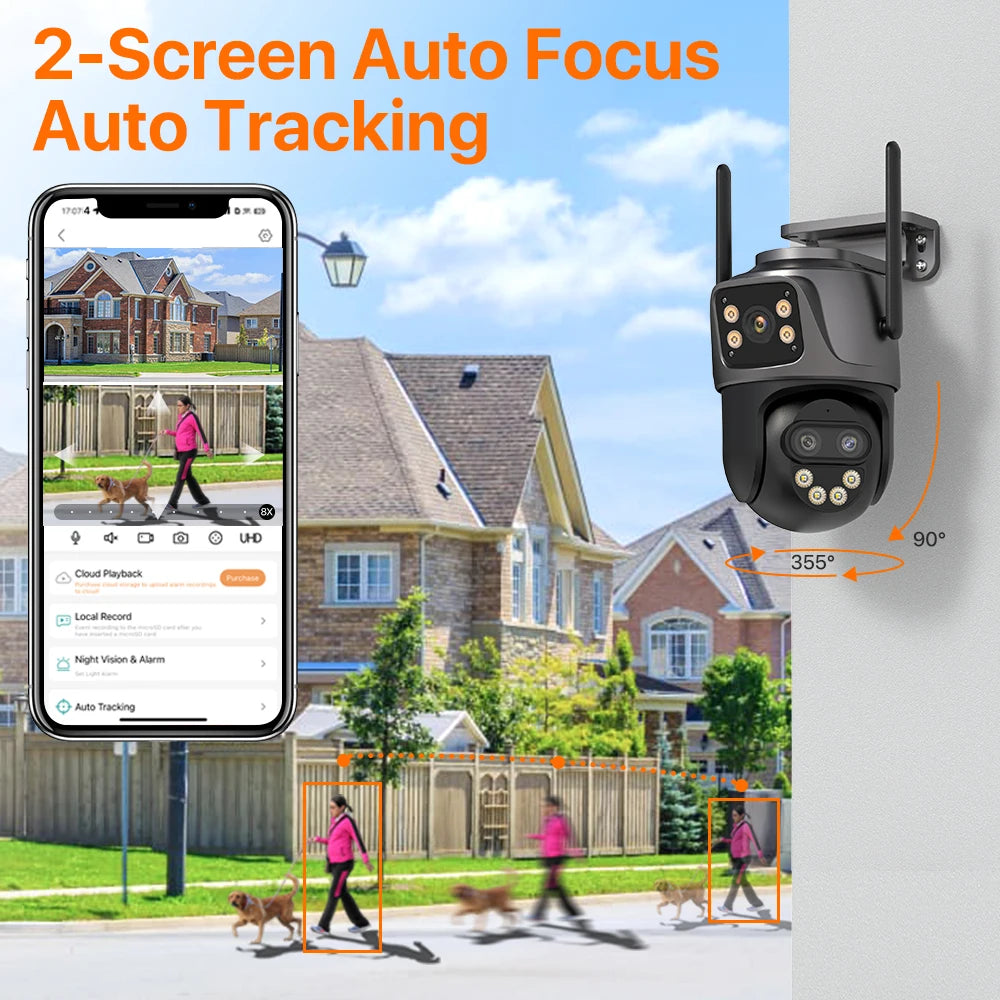 6K 9MP WiFi Outdoor PTZ Security Camera with Dual Screen, Three Lens, 8x Zoom