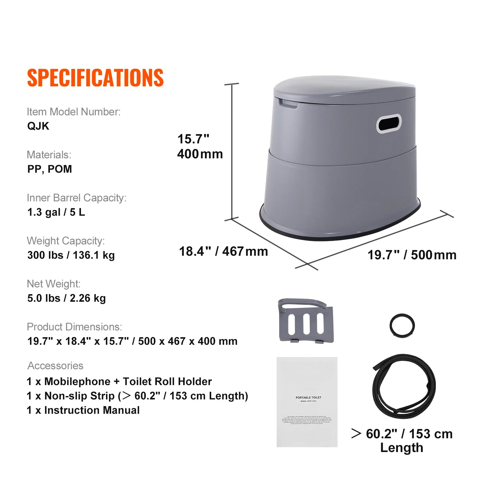 Portable Toilet for Camping with 1.3 Gal Detachable Inner Bucket and Removable Paper Holder