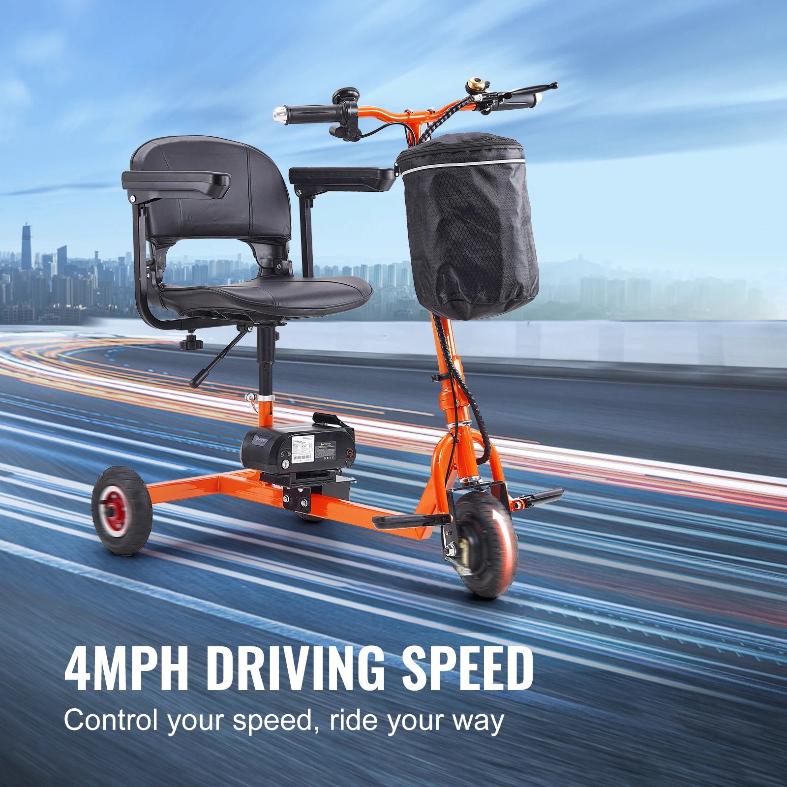 Scooter elettrico pieghevole a 3 ruote per anziani, mobility scooter portatile alimentato elettricamente, per terreni any-terrain, carrozzina da viaggio