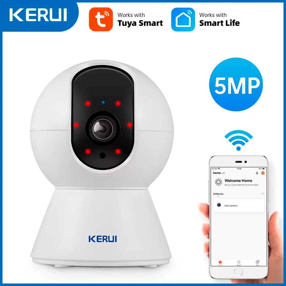 KERUI Mini Indoor Wireless 5MP Tuya Smart WiFi IP Camera Home Security CCTV Surveillance Camera With Auto Tracking Onvif 