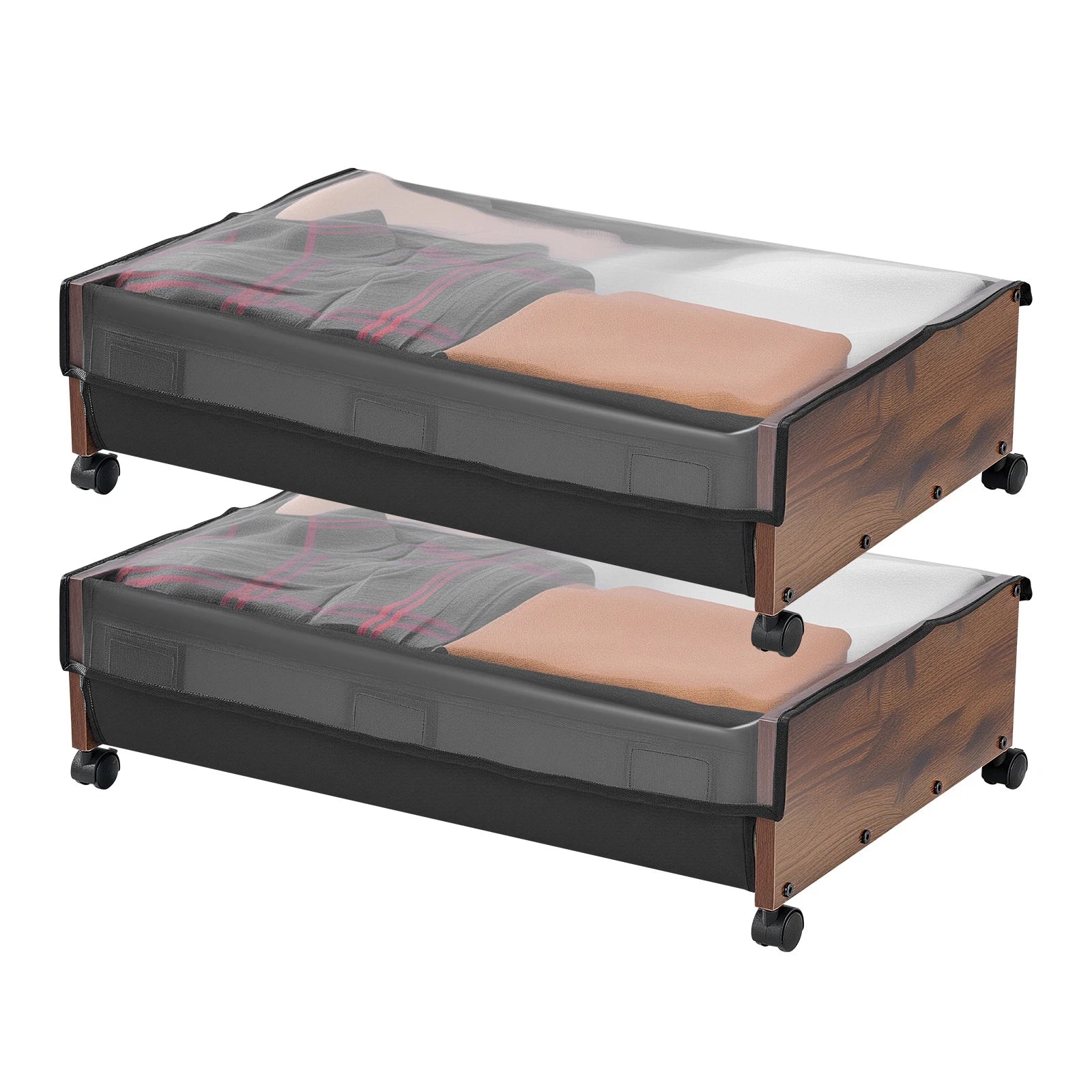 Under Bed Storage Organizer with Wheels and Clear Lid Bins