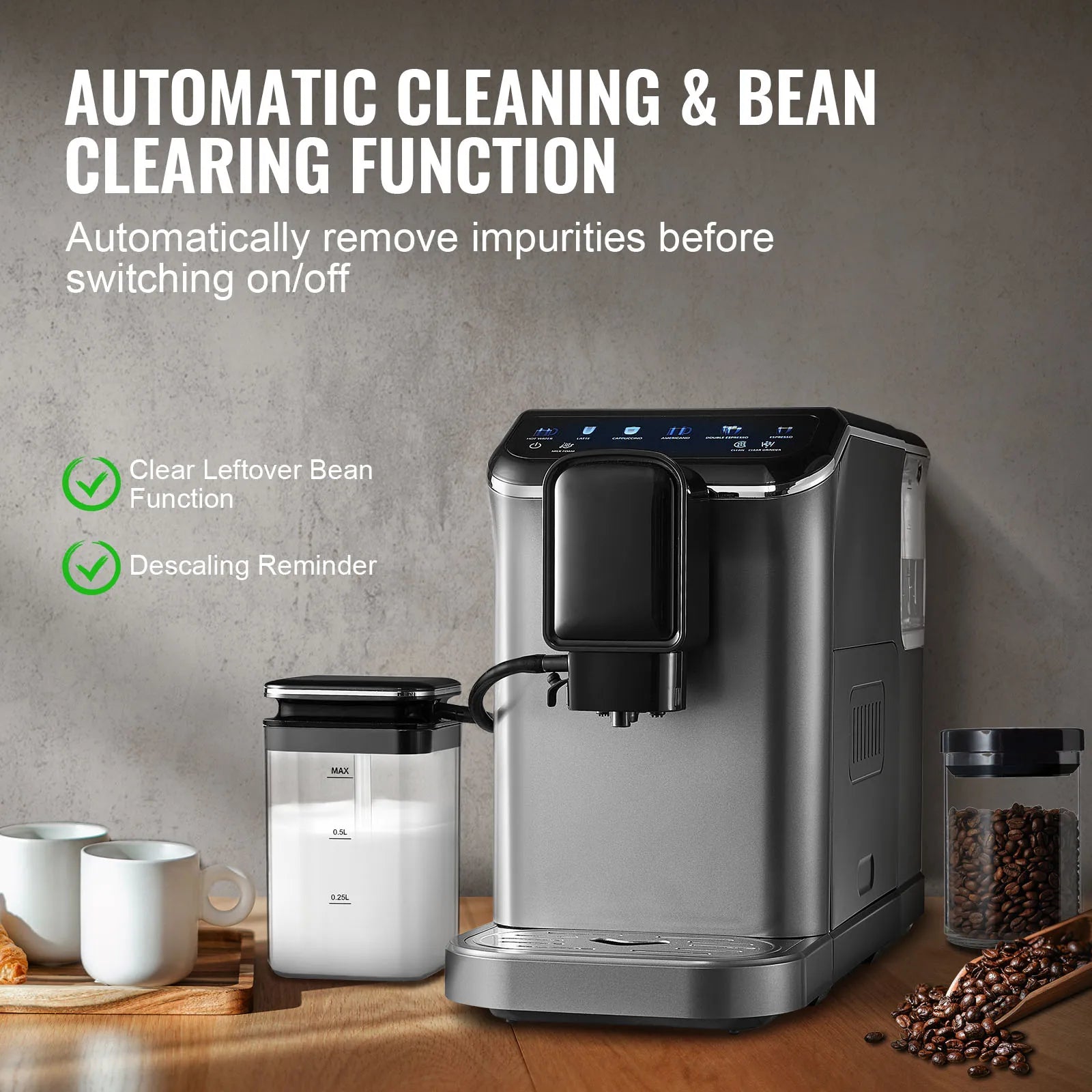Automatic Espresso Machine with Grinder & Milk Frother Touch Screen