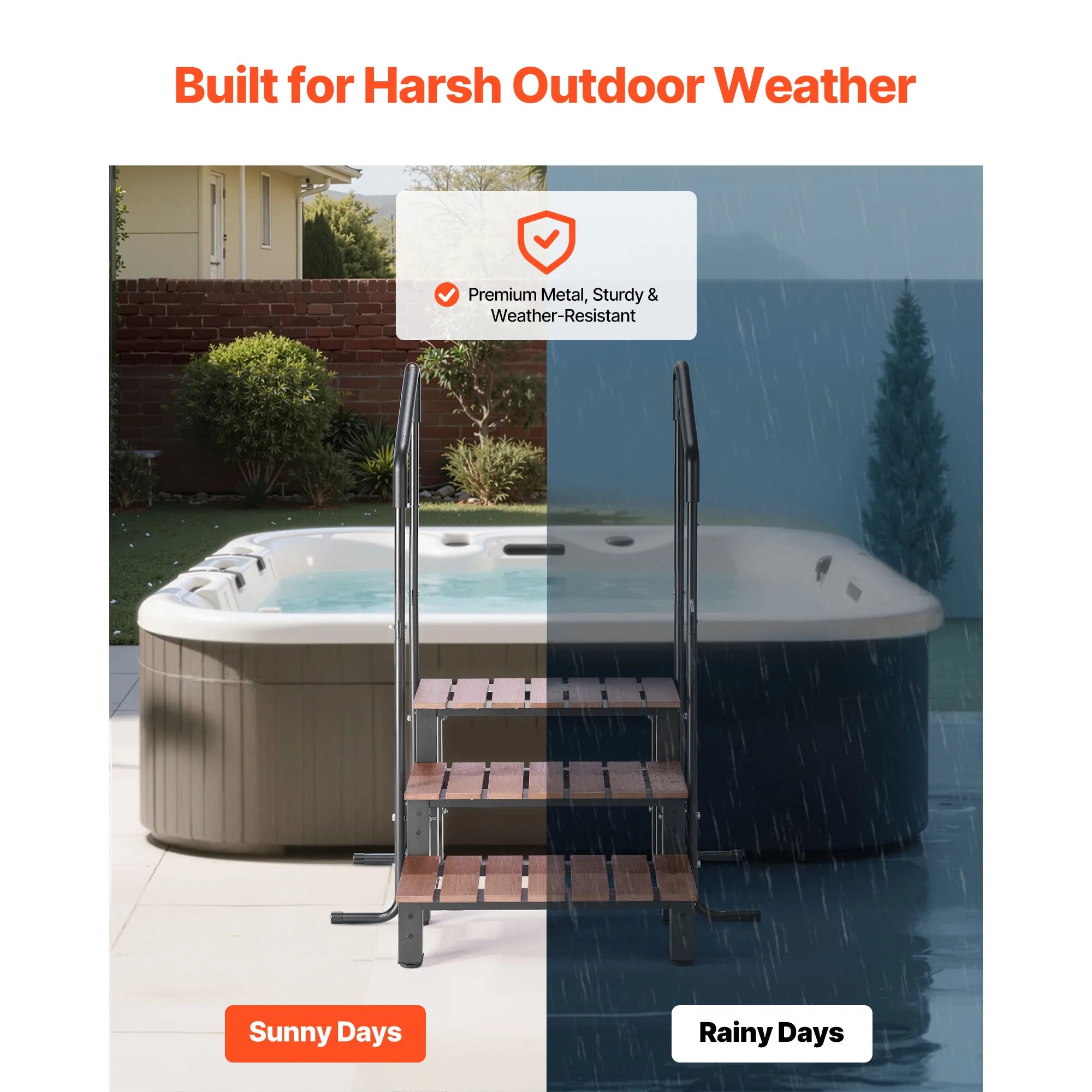 Scalinate per Jacuzzi da 550 lb con corrimano, 3 gradini, 25,2 pollici di larghezza, scala da esterno/giardino gonfiabile per patio, veranda e rimorchi