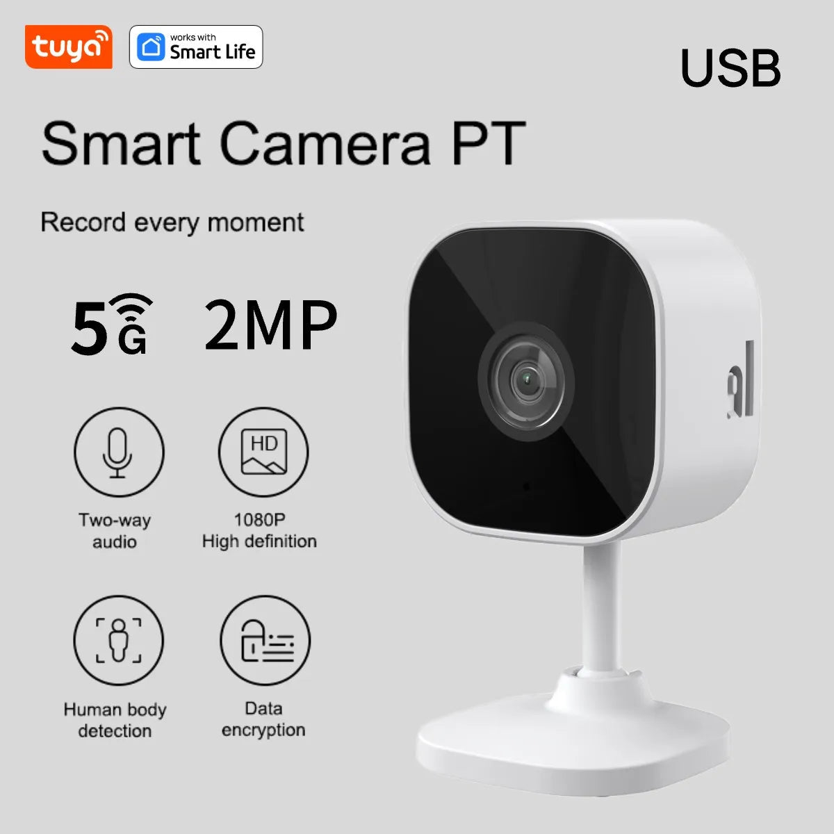 Tuya Smart 1080p Wi-Fi Smart Home Security Camera 2MP, HD,Real-time APP Alerts, 2-Way Audio, with Motion Tracking for Baby & Pet 