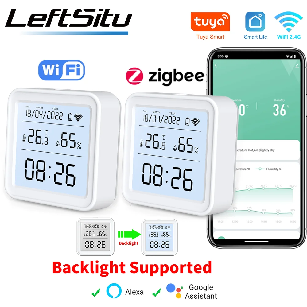 Tuya Zigbee WiFi Temperature Humidity Sensor Hygrometer Thermometer Detector Smart Life Remote Control Support Alexa Google Home 