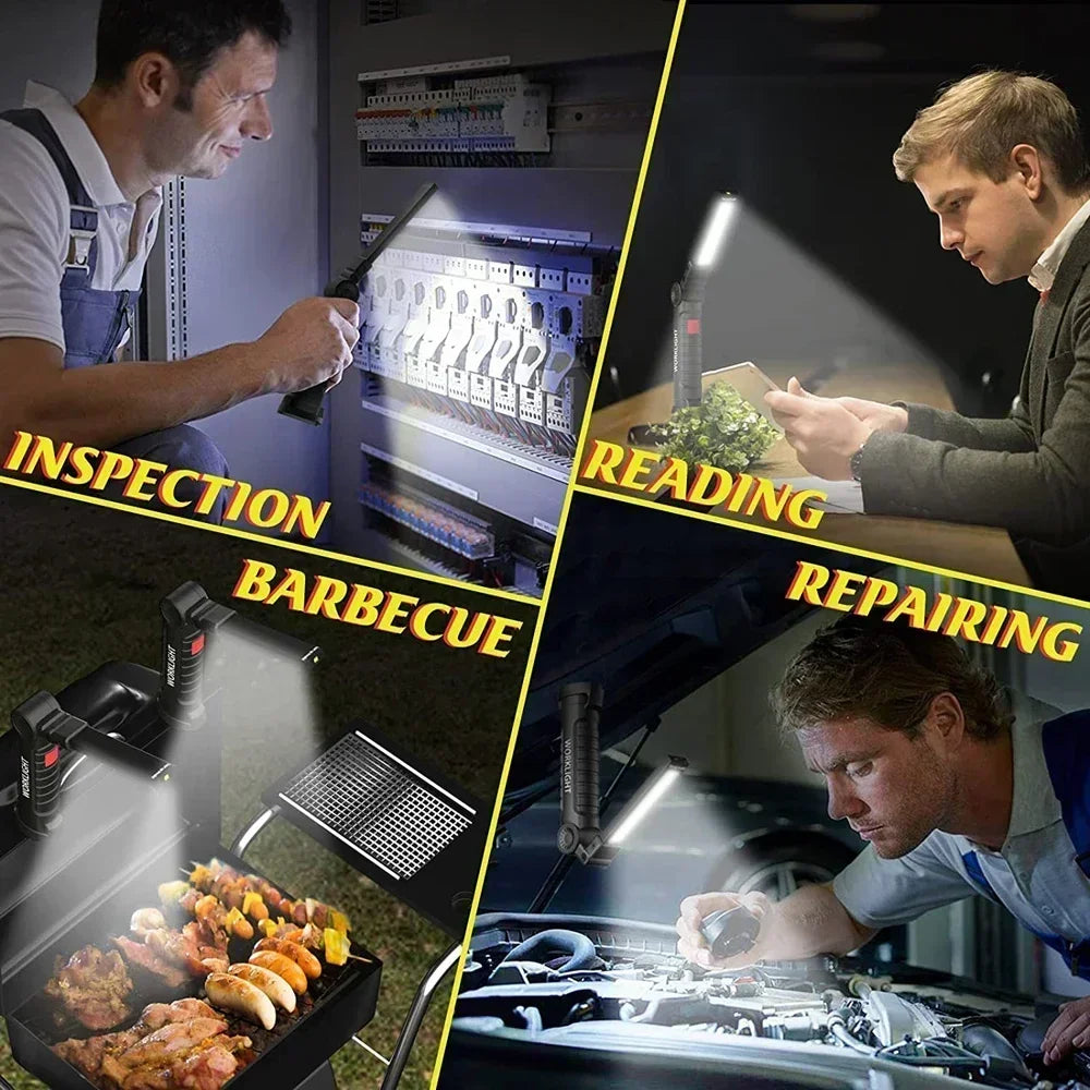 COB LED Work Light Dimmable USB Rechargeable LED Flashlight Inspection Lamp With Magnetic Hook Power Bank 18650 Battery Torch 