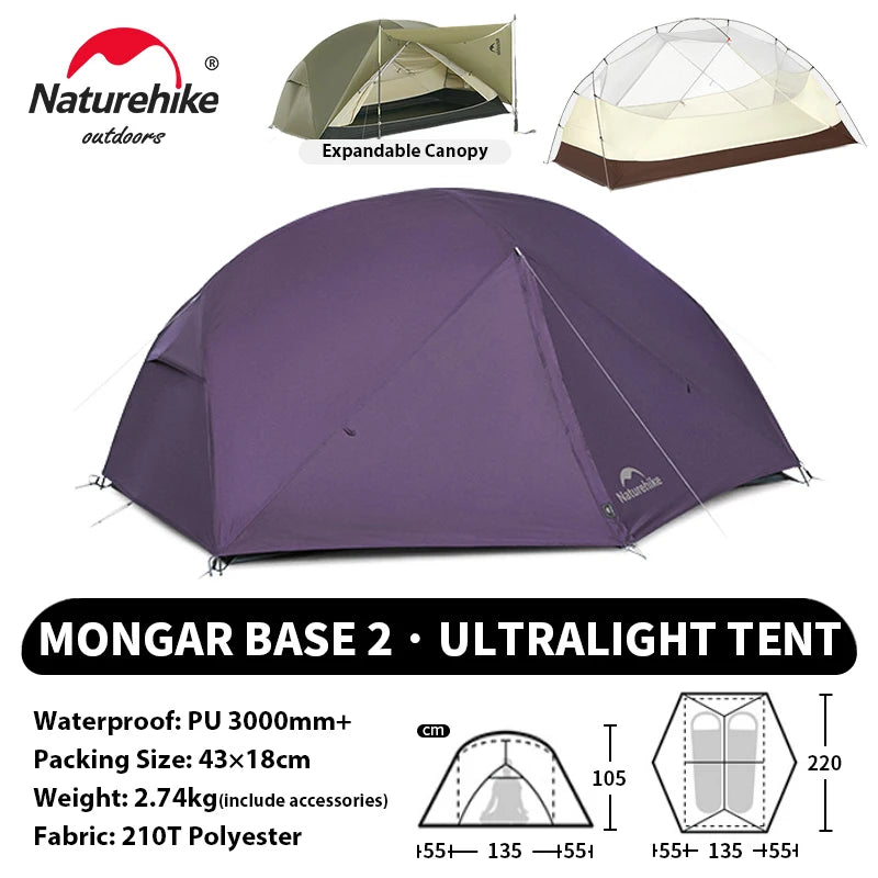 Ultralight 2-Person Waterproof Trekking Tent 20D Nylon 1.8kg