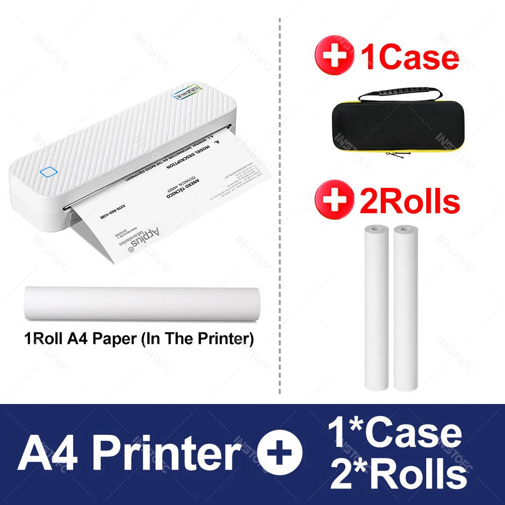 Portable A4 Thermal Printer Bluetooth Photos PDF Document Printing Machine Folded Rolls Paper For Office Work Home School Travel 