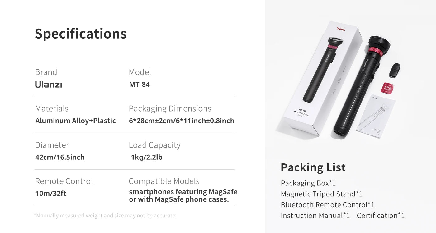 Ulanzi MT-84 1.53M Magsafe Selfie Stick Tripod Stand Bluetooth Remote Phone Extension Tripod for IPhone 16 15 LiveStreaming Vlog 