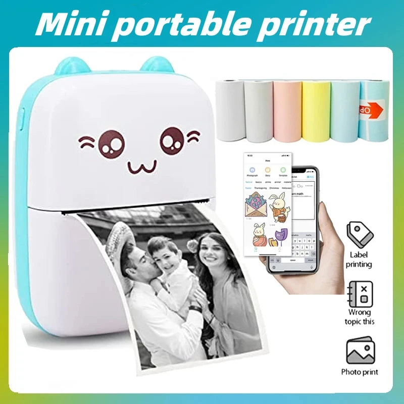 Portable thermal printer mini cat print photo pocket thermal label printer 58mm printing wireless Bluetooth Android iOS printers 