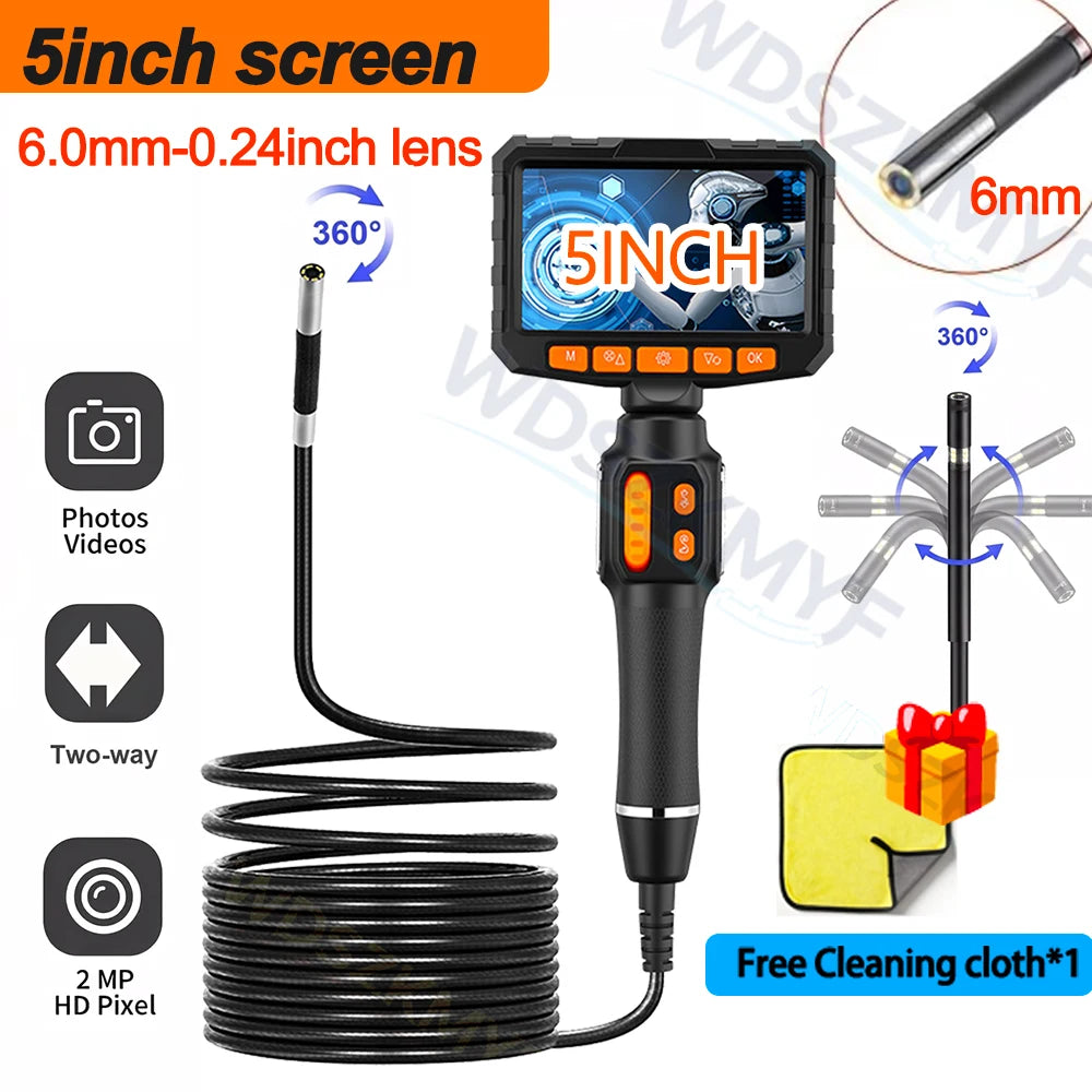 3.9mm 6mm Articulating Borescope with 4.3/5 Inch Screen 1080P HD LED Lights