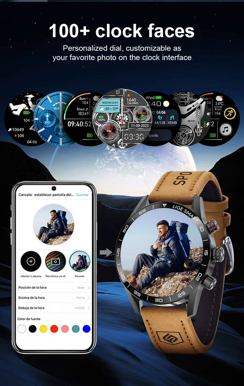 LIGE 2024 New Rugged Military GPS Smart Watch Men AMOLED HD Screen Heart Rate Bluetooth Call Waterproof Outdoor SmartWatch 