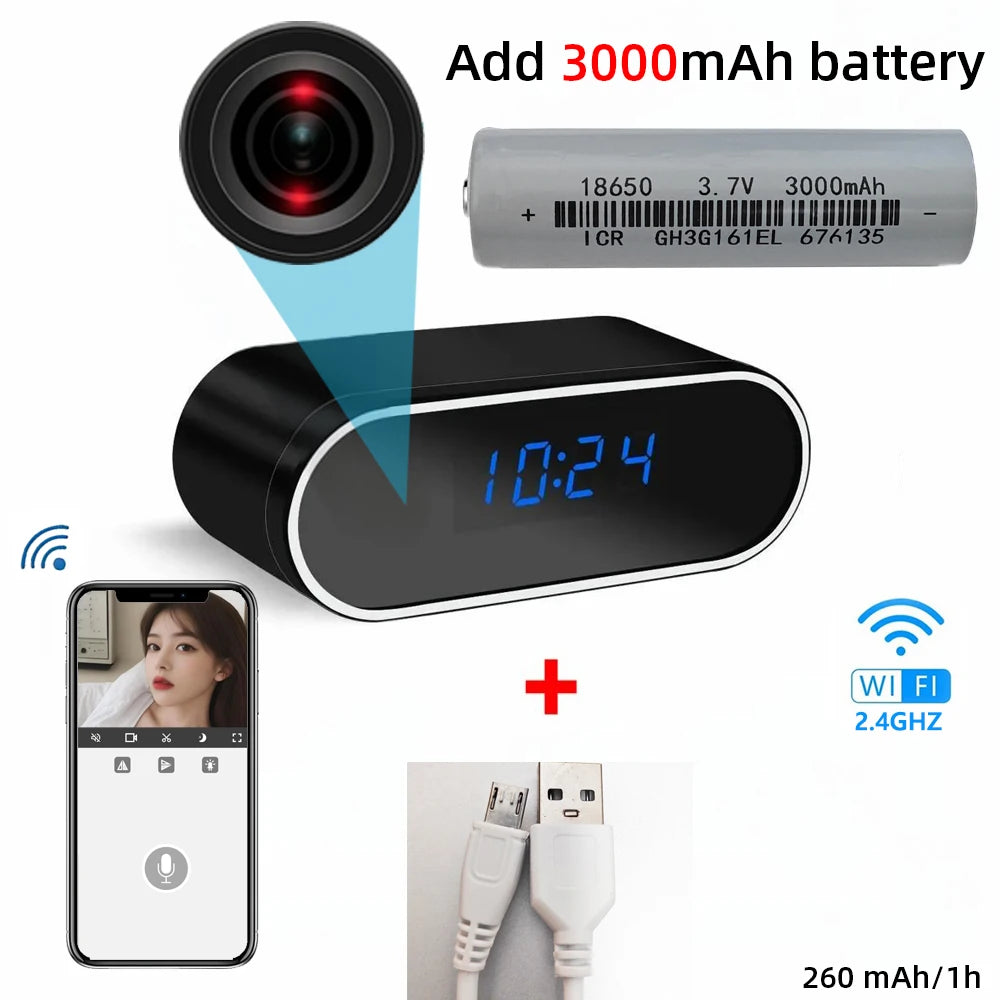 Caméra Horloge WiFi 1080P avec Vision Nocturne et Alertes de Mouvement