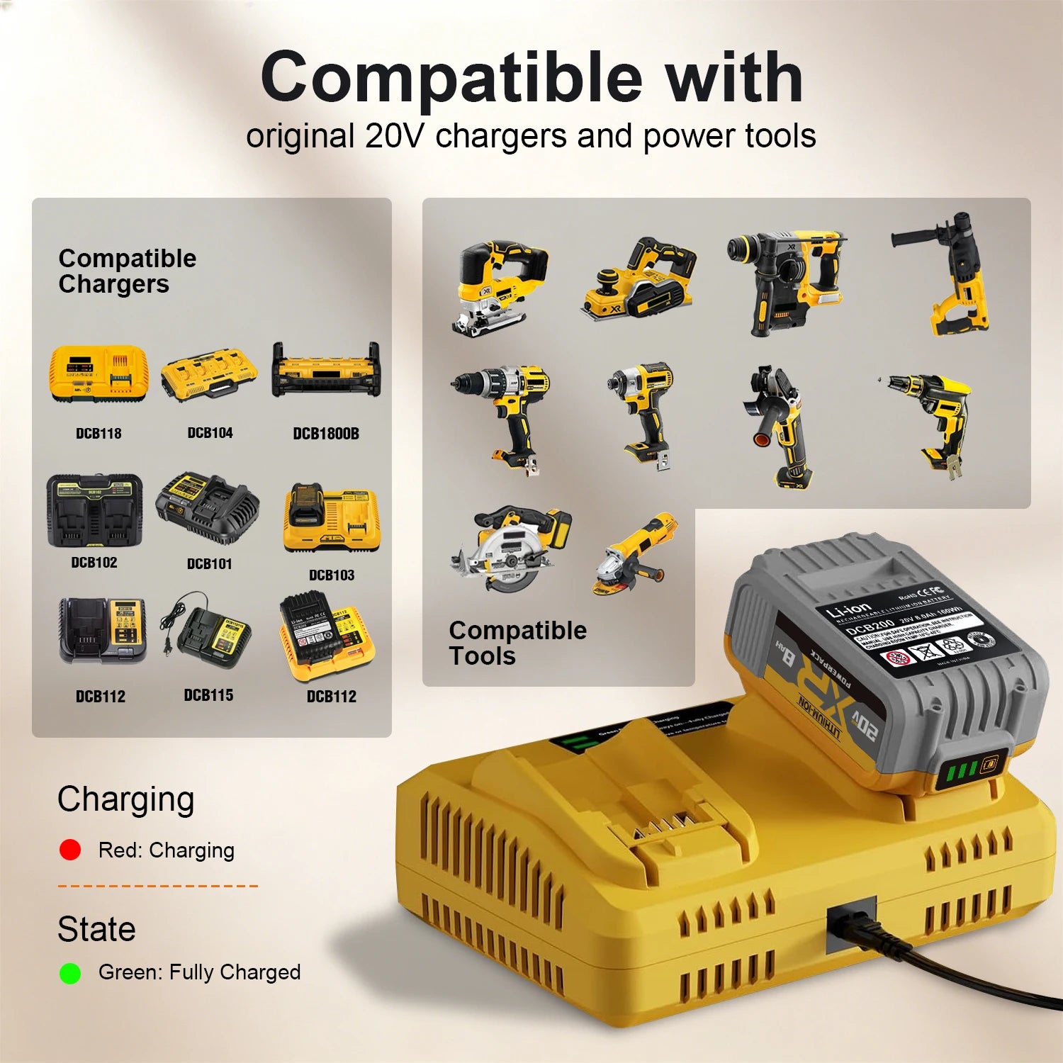 20V Replacement Battery Pack 8000mAh Li-Ion Compatible with DCB200 DCB205 DCB206 DCB210