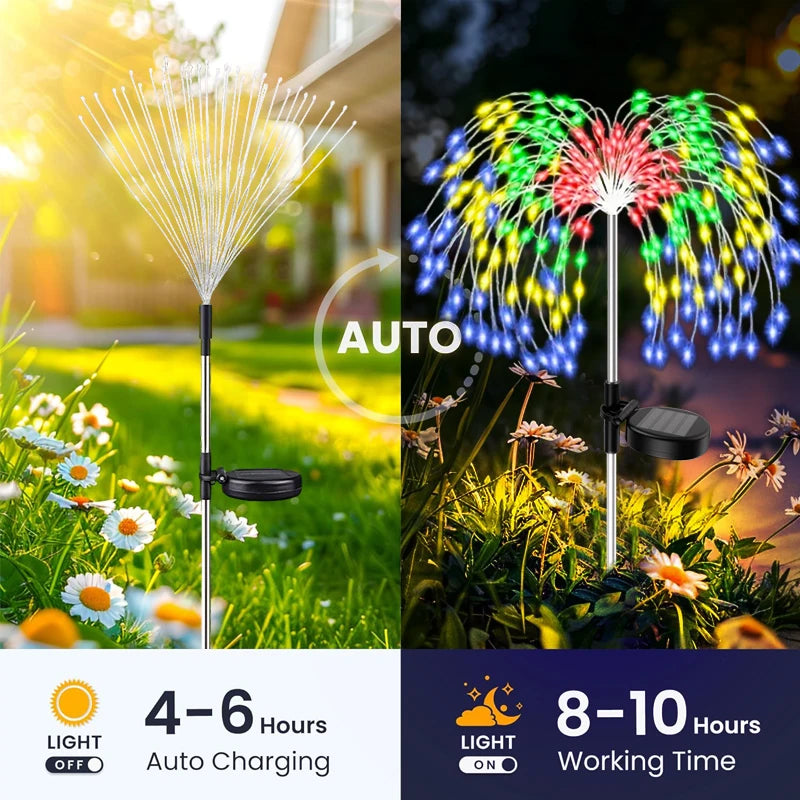 Luci solari da giardino a effetto fuochi d'artificio, 200 LED, per vialetti, strade, prati e giardini all'aperto