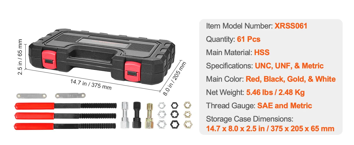 Thread Chaser Set UNC UNF Metric Rethreading Tool Kit with Case
