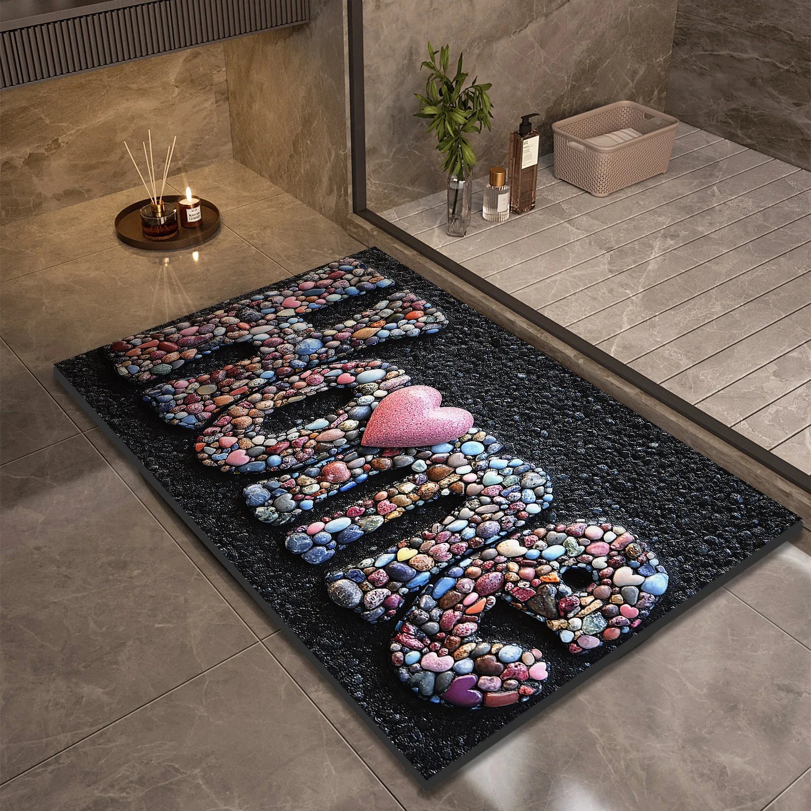 Stone Design Diatomite Bath Mat Bathroom Non-slip Shower Foot Mats Absorbent Quick Dry Toilet Rugs Carpet Doormat Washable 