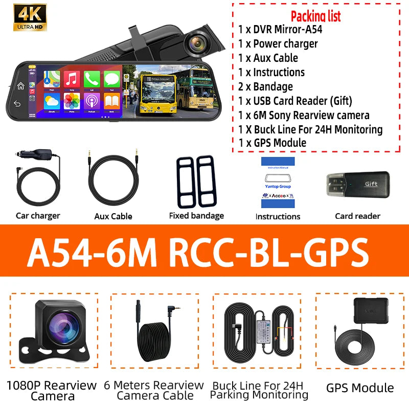 4K Touch Screen Car Dash Cam with Rear Camera