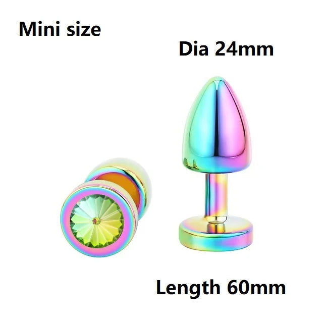 Small Size Metal Anal Beads Butt Plug Mini Rainbow Rose gold Butt Plug Crystal Jewelry Trainer Anal Dildo Masturbation Sex Toy 