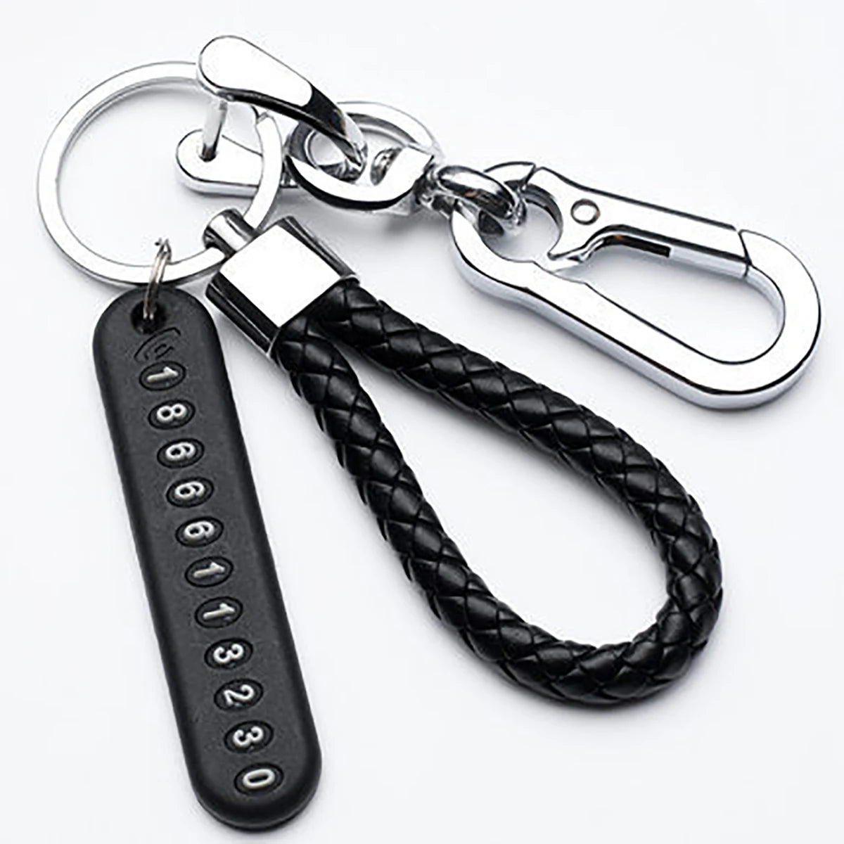 Trendy DIY Mobile Phone Number Plate Pendant Keychain for Men Punk Simple Woven Leather Rope Anti-lost Car Key Chain Accessories 