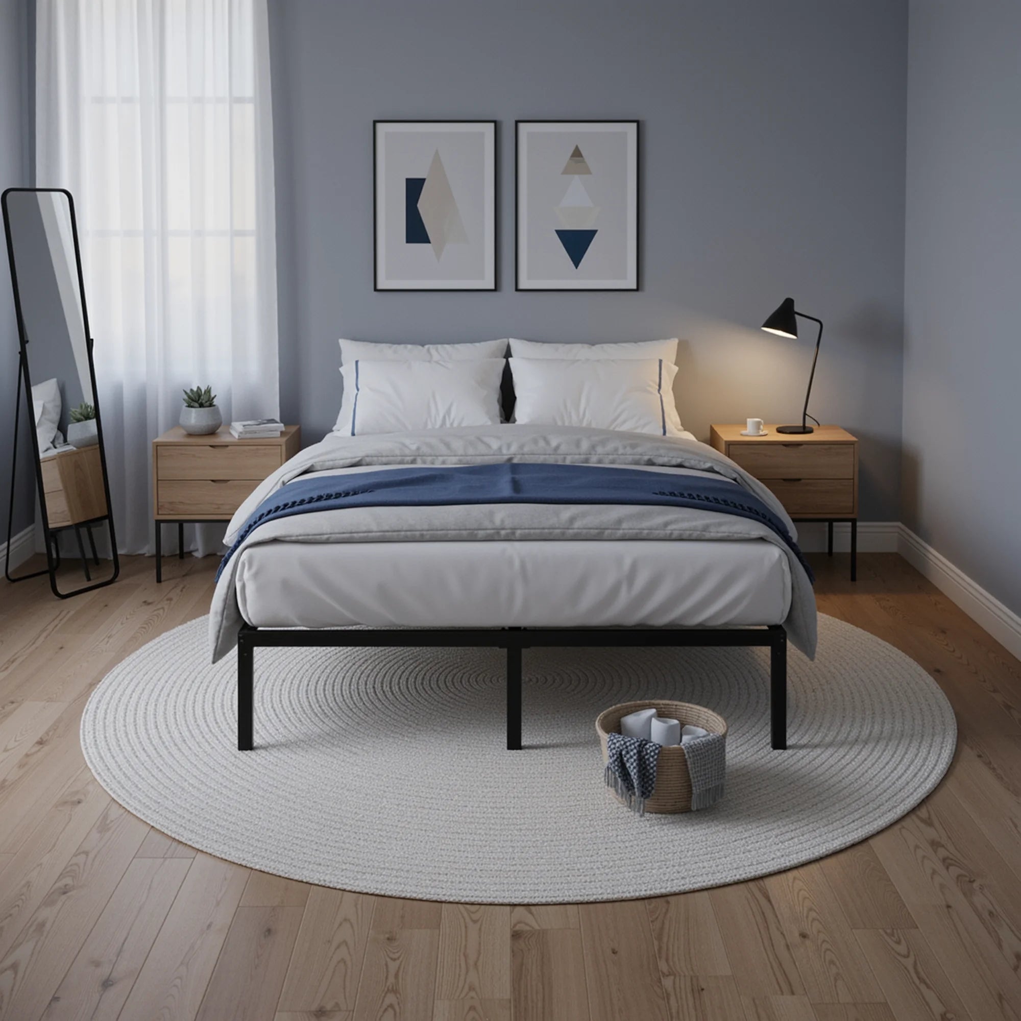 Heavy-Duty Metal Bed Frame with 14" Storage, No Box Spring