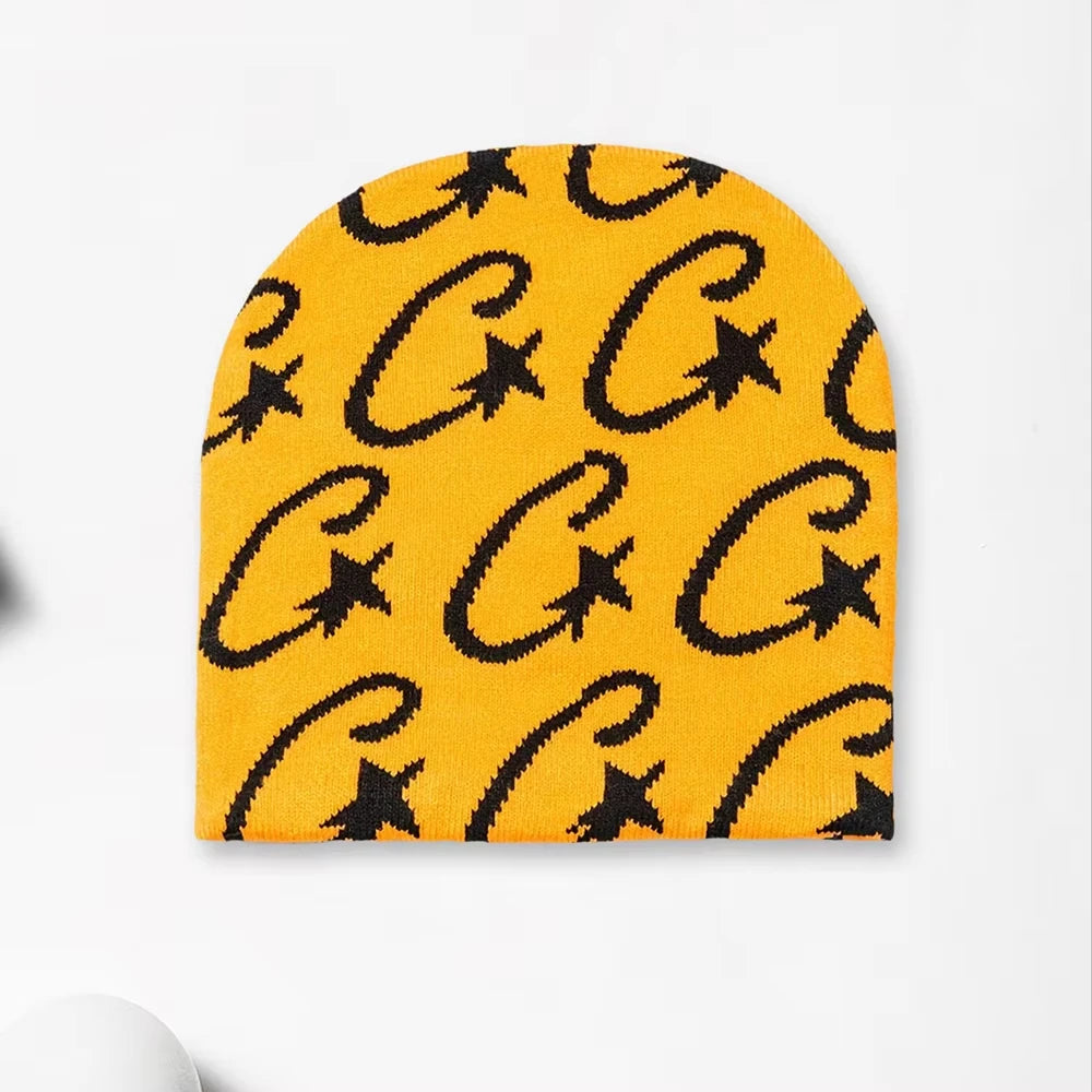 Fashionable Hip-Hop hat for women, Jacquard knitted hat with winter star pattern, warm hat for outdoors, suitable for Christmas