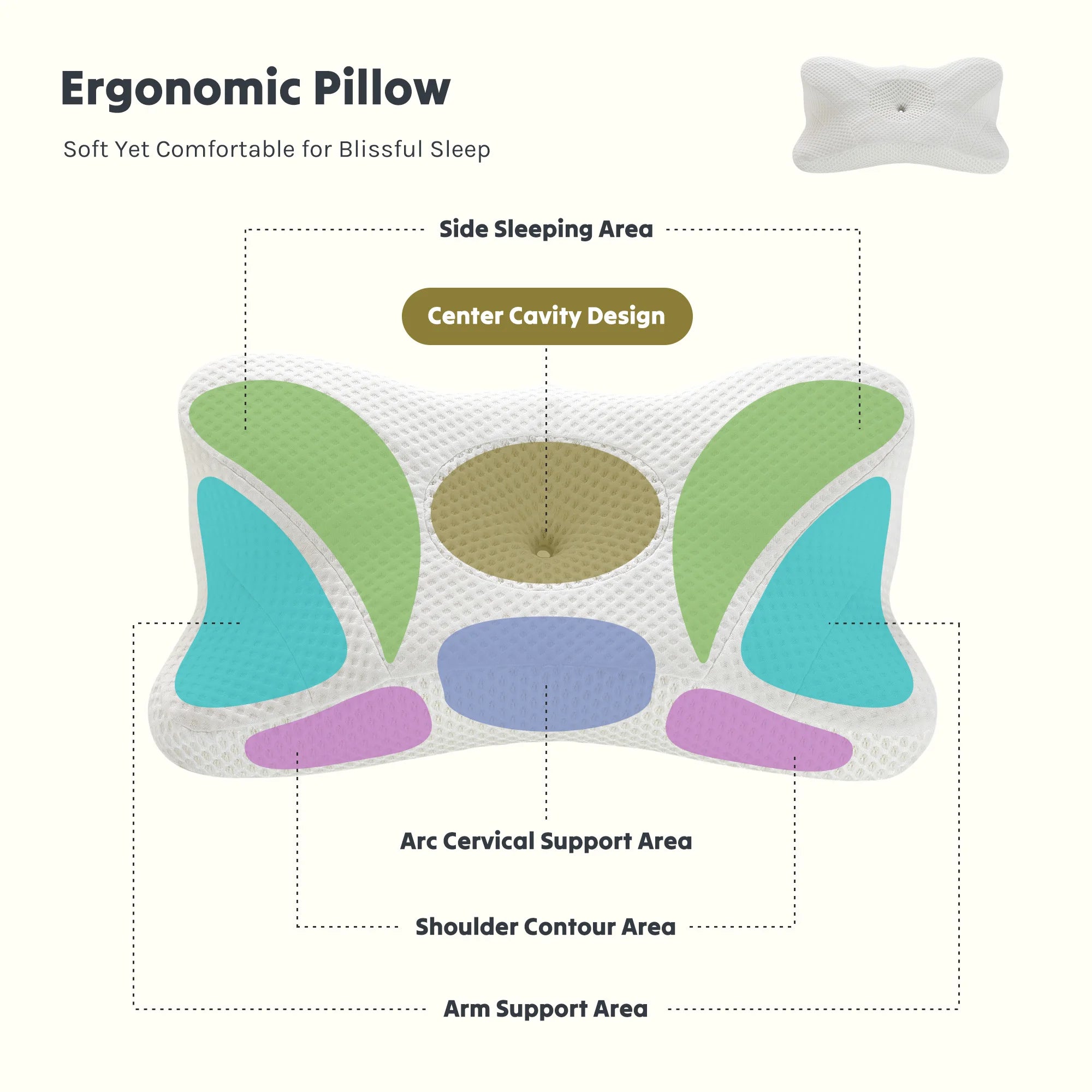 JHK Ergonomic Queen Size Cervical Contour Pillows For Neck 1 Pack Pain Relief Memory Foam Bed Pillow with Cooling Pillowcase