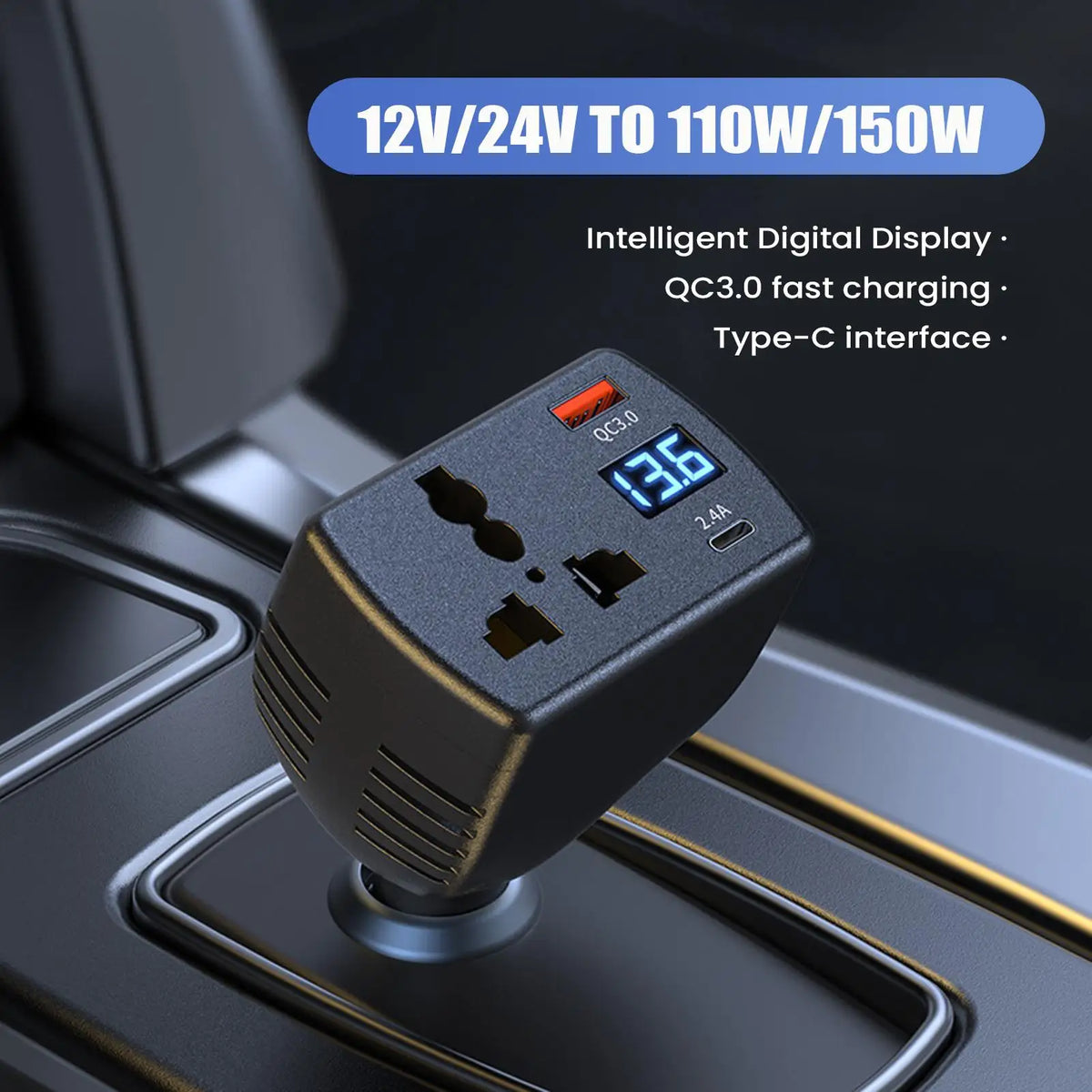 Car Laptop Charger 150W DC 12V To AC 220V Fast Charging Converter Car Plug Charger for Truck Suv Rv Boat Road Ride Trip Travel