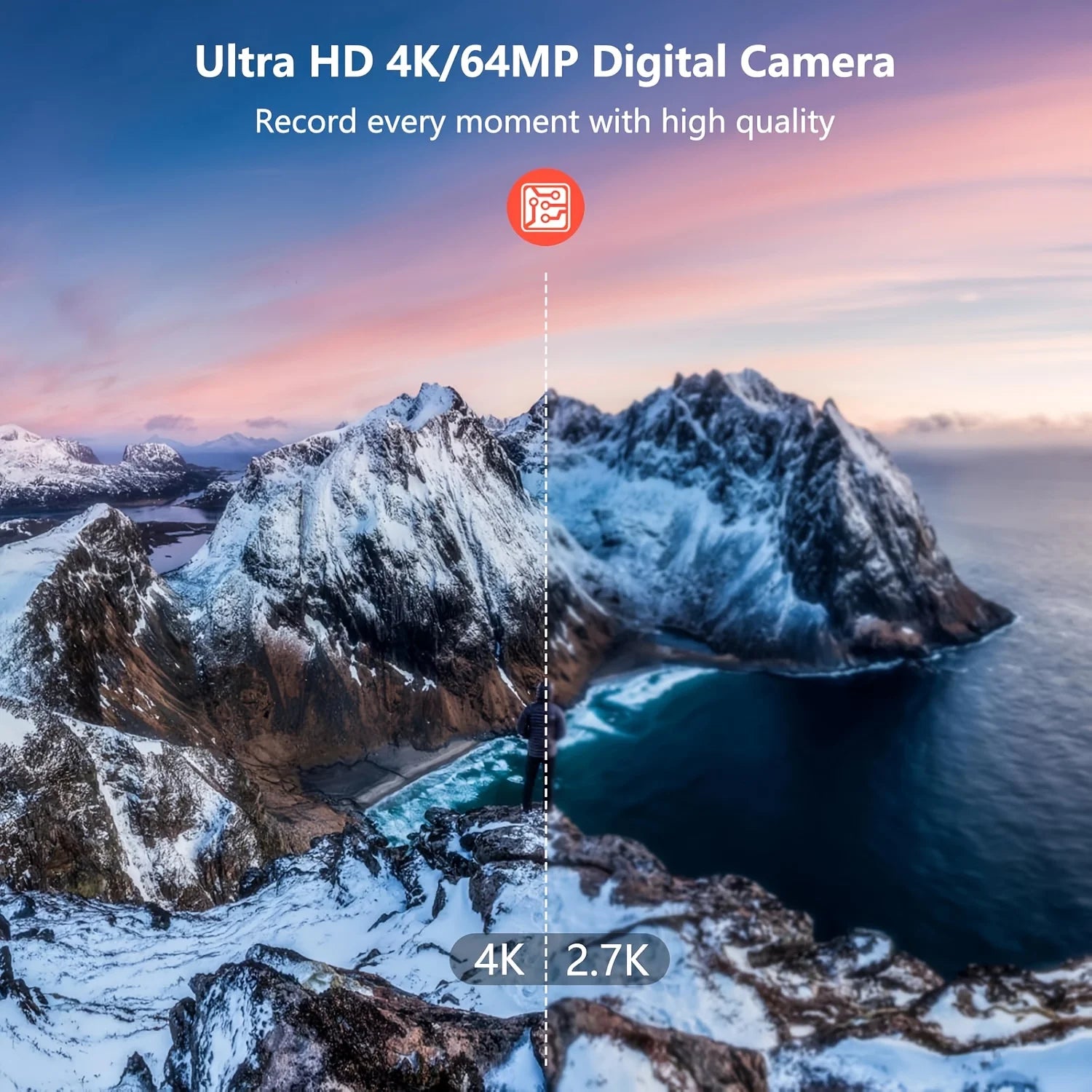 4K Digital Camera with Ring Light, Flip Screen for Vlogging
