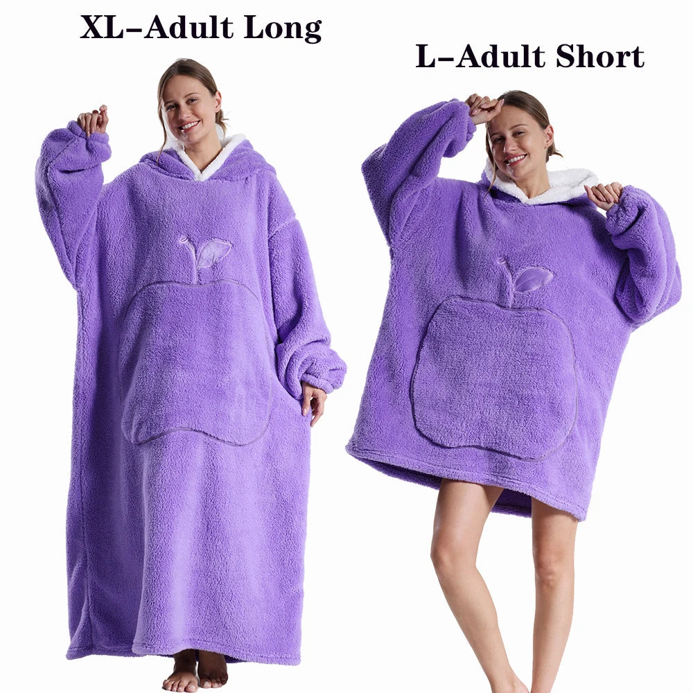 Women Plush Fleece Blanket Men Warm Thick Hoodies Adult Giant TV Blanlets with Sleeves Super Long Cold-proof Homewear Pajamas 