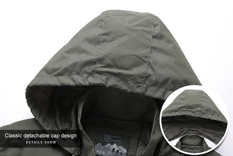 Windbreaker Men Tactical Jacket Waterproof Outdoor Hooded Coat Sports Military European Size S-5XL Field Climbing Thin Outwear 