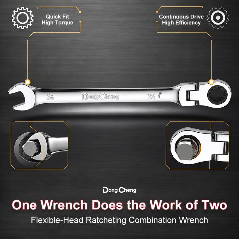 Combination Ratchet Wrench 72 Teeth 180 Rotating Head Open End Spanner Alloy Steel Chrome Mirror Polished 8-24mm Mechanic Tool