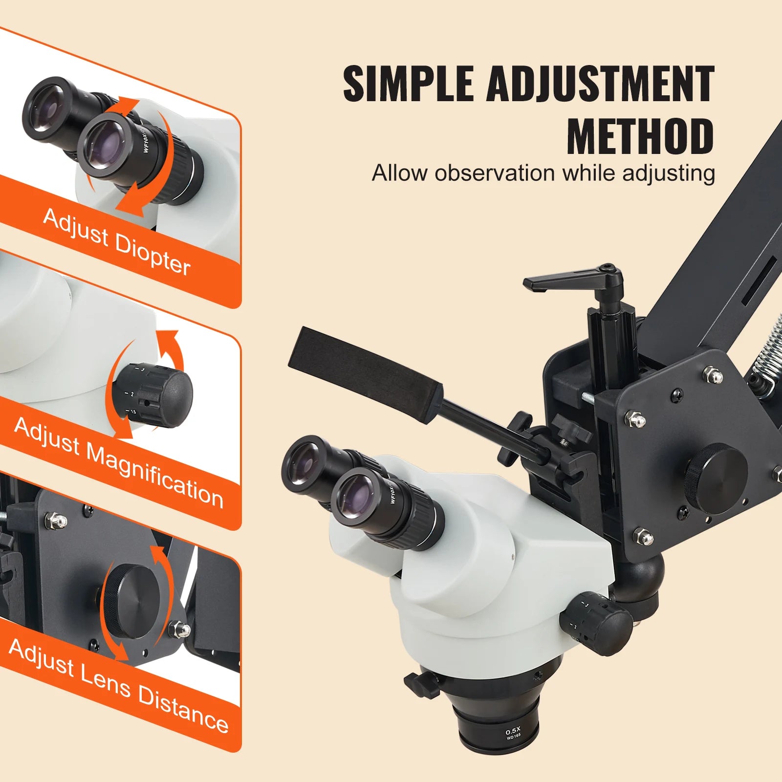 Microscope à bijoux multidirectionnel 7X–45X avec anneau lumineux LED