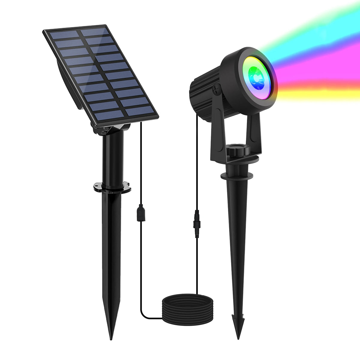 RGB solární zahradní reflektory, IP65, 1–6 světel