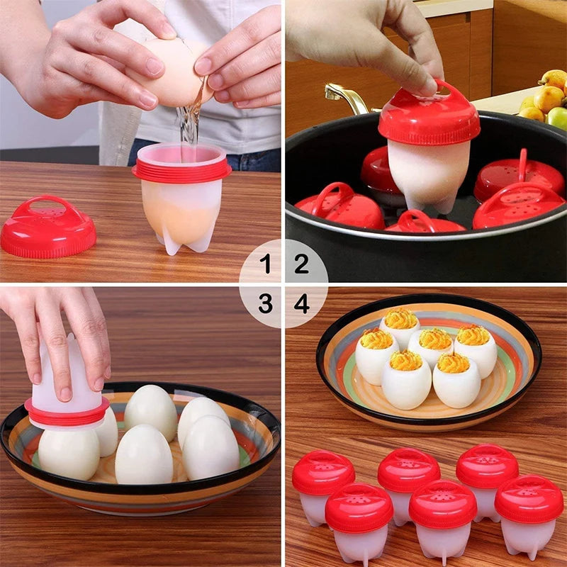 3/6pcs BPA Free Silicone Egg Boiler Steamer Non-stick Silicone Egg Cook Cups Fast Egg Poacher for Breakfast Kitchen Cooking Tool 