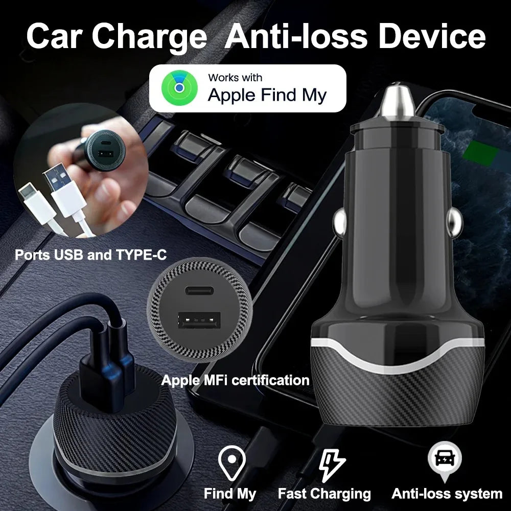 Localisateur GPS universel mini, chargeur de voiture, allume-cigare, adaptateur USB Type-C, pour iPhone IOS Apple Find My APP