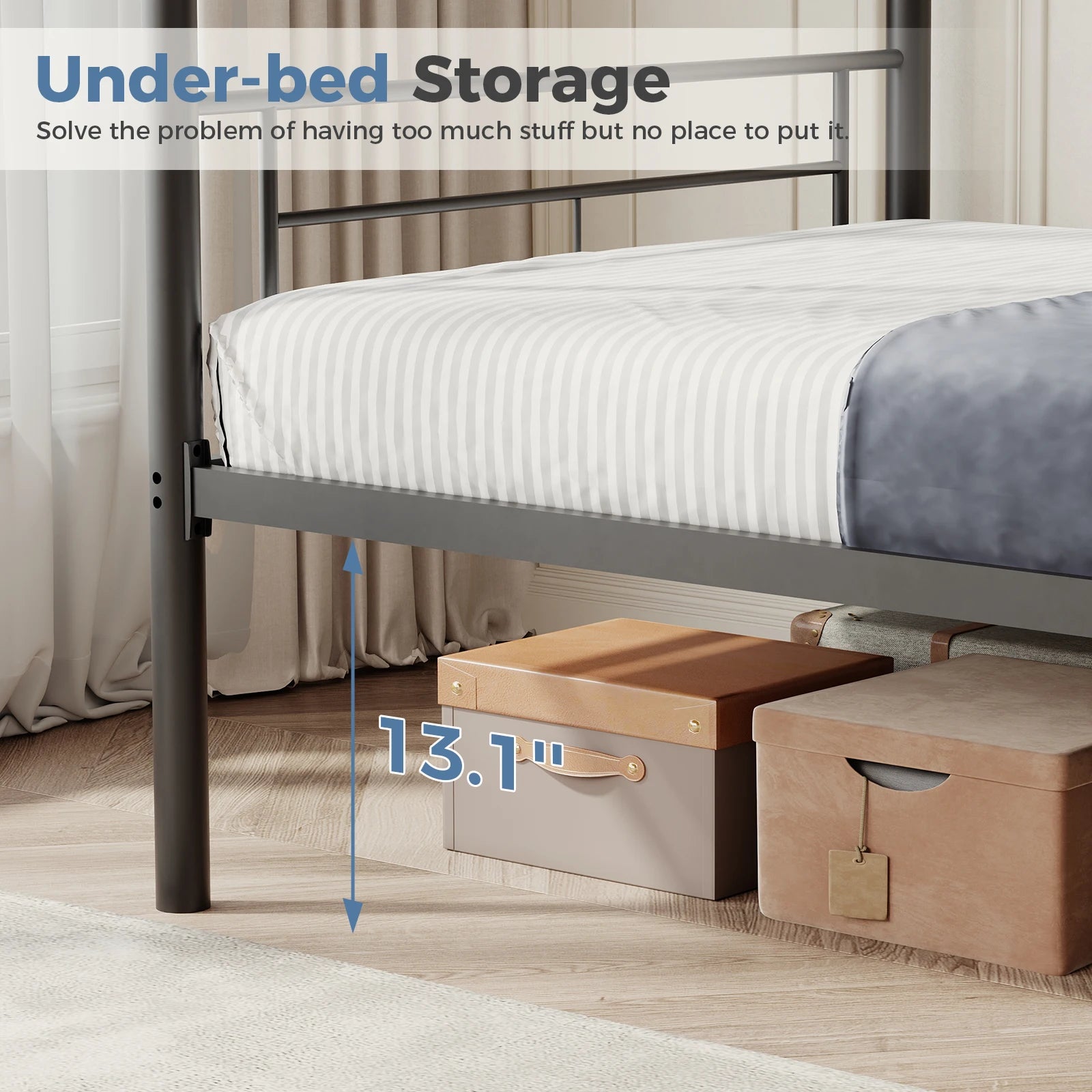 Heavy Duty Metal Bunk Bed Frame with Ladder & Guardrails