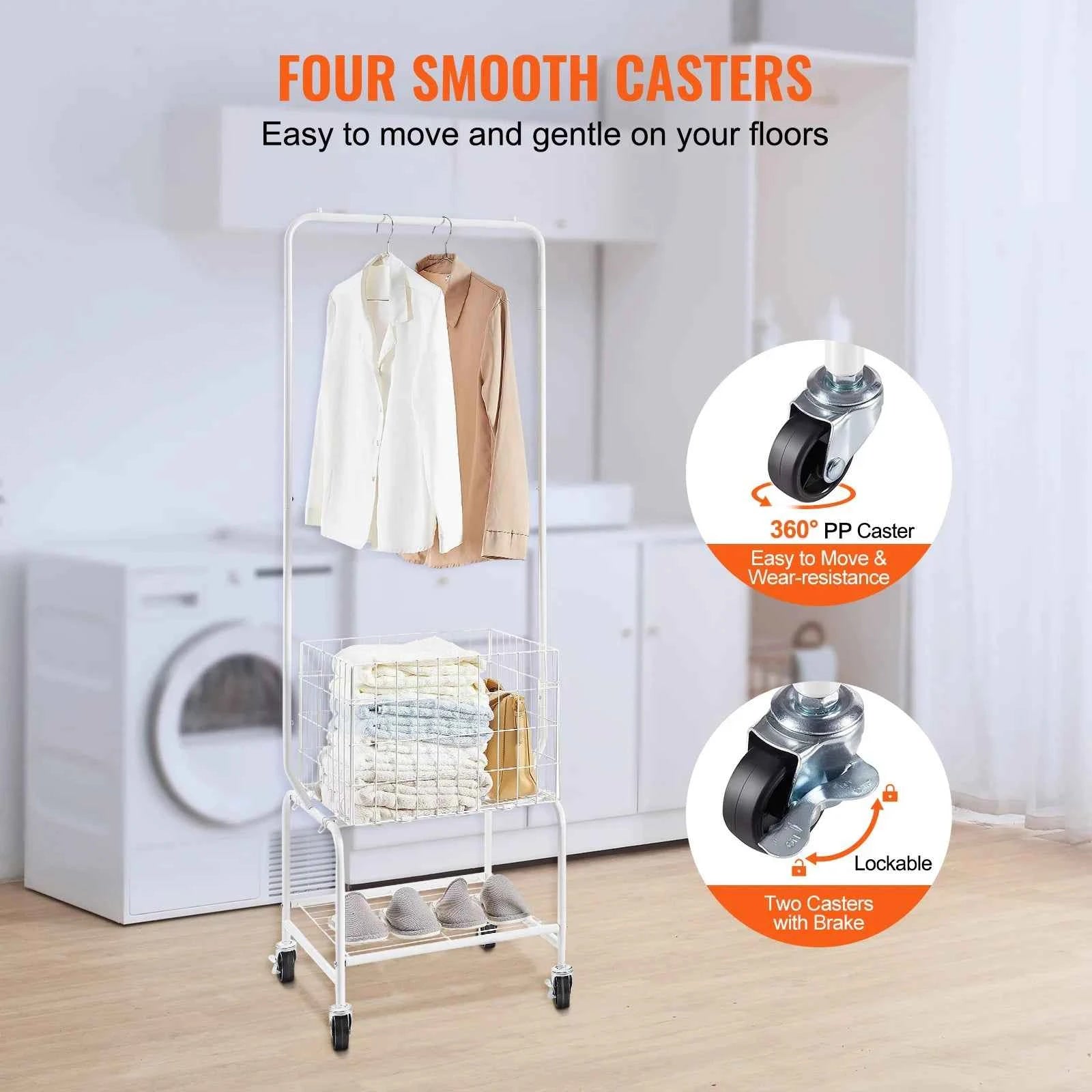 VEVOR Height Adjustment Laundry Hamper Cart with Basket Load and Shelf Load Storage Organizer with Heavy Duty Lockable Wheels