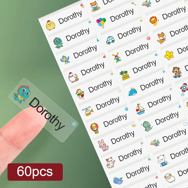 Custom Waterproof Transparent Name Stickers - Personalized Multilingual Labels for Kids School Supplies (Hebrew/English/Spanish) 