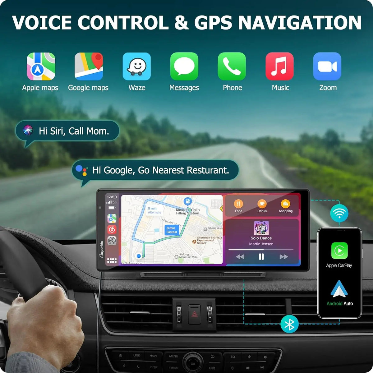 Wireless CarPlay Screen with 4K Dash Cam and GPS