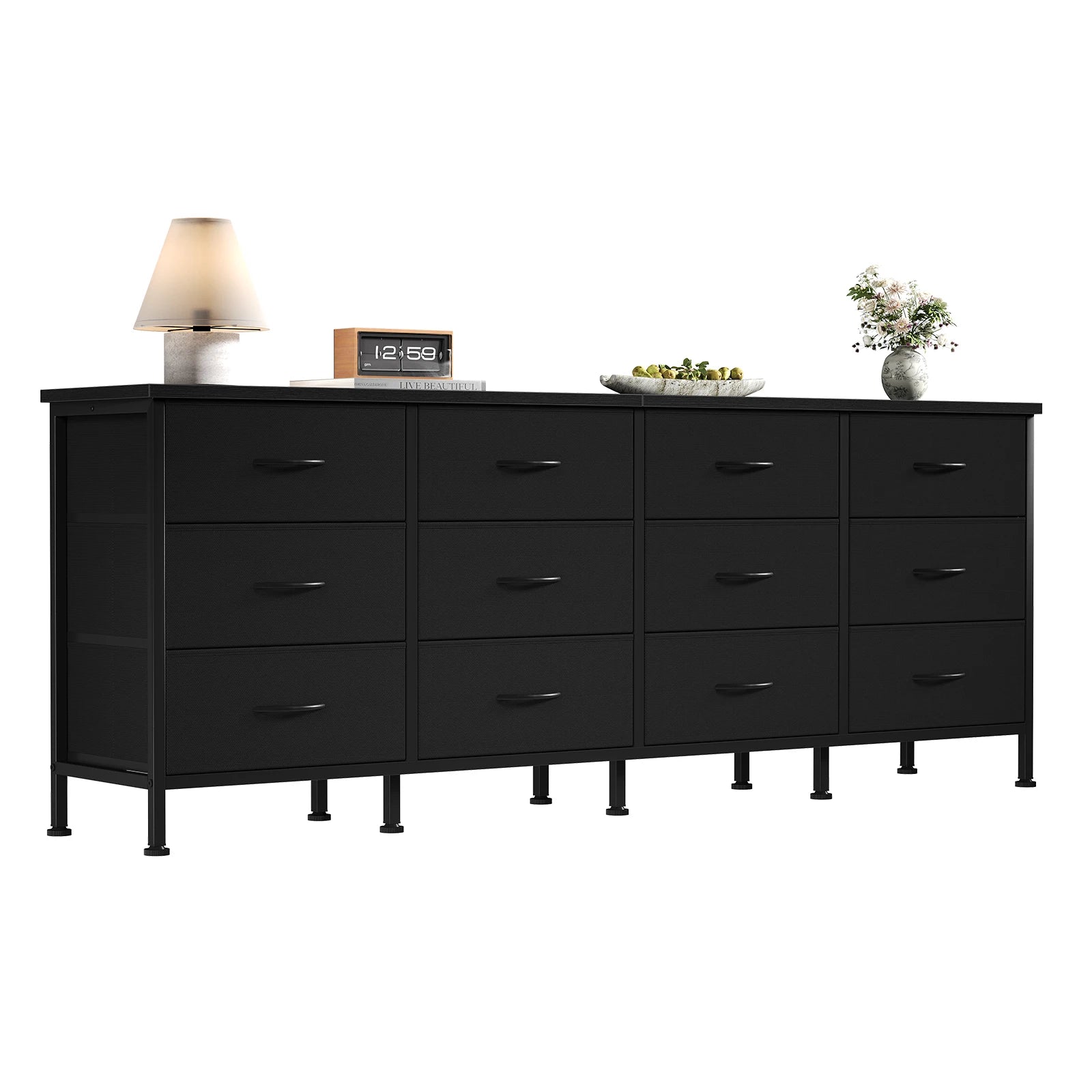 12 Drawer Fabric Storage Cabinet TV Stand with Wood Top