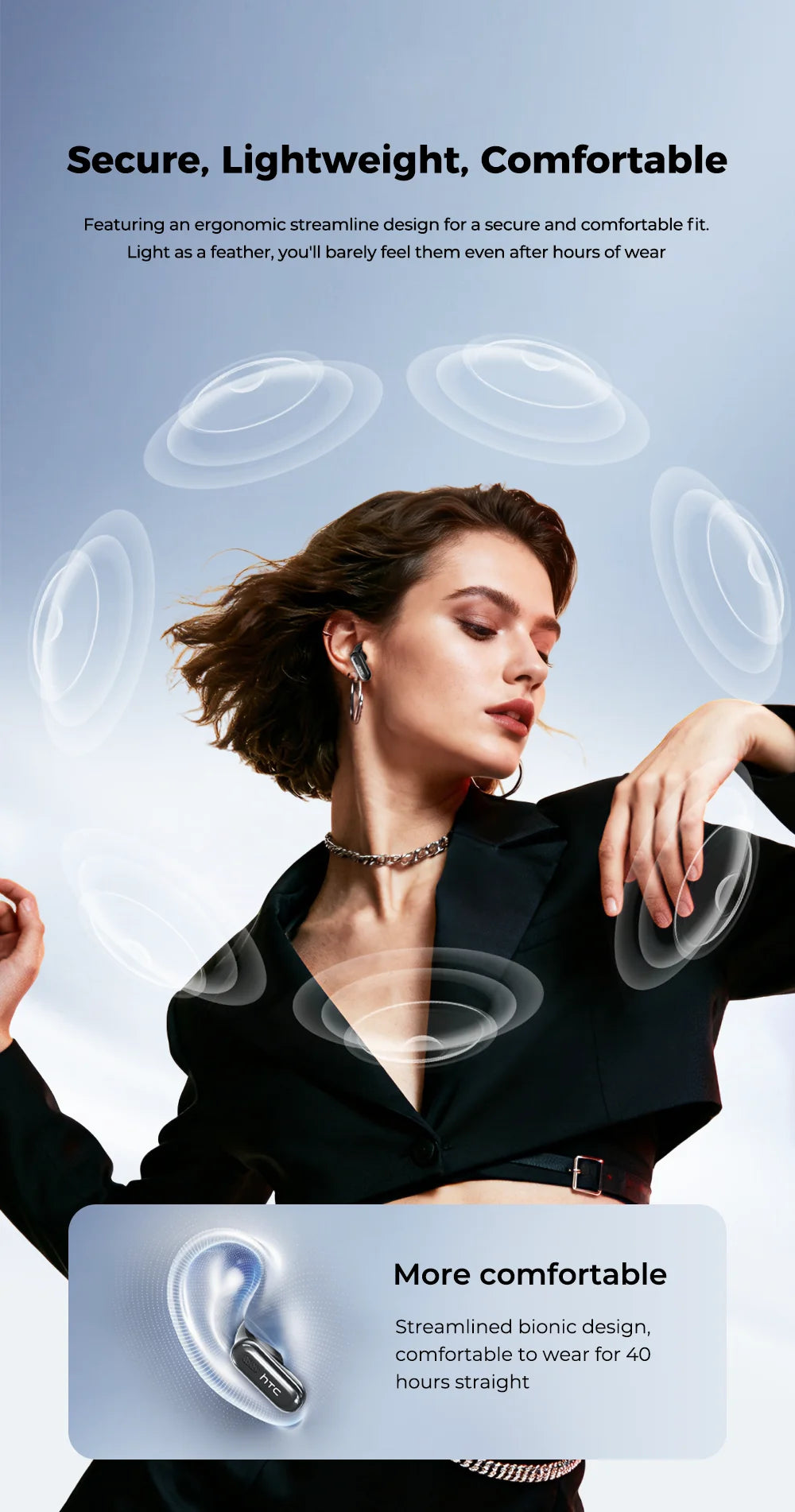 Smart AI Translator HTC NE68 Wireless Bluetooth Earphones With Mic Clear Sound Earbuds Low latency Translation 40Hrs Playback