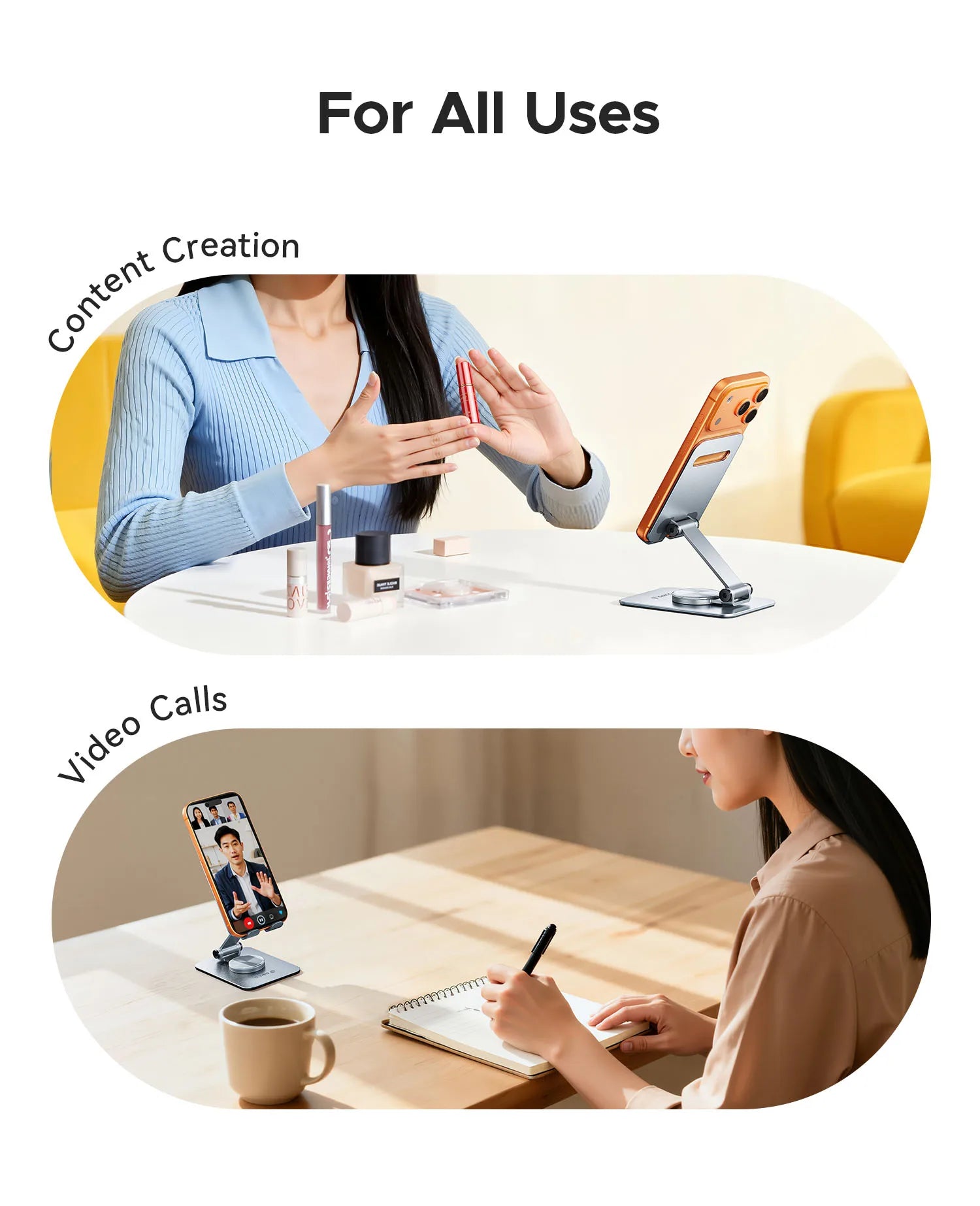 Adjustable Aluminum Phone Stand with 360° Rotation & Foldable Design